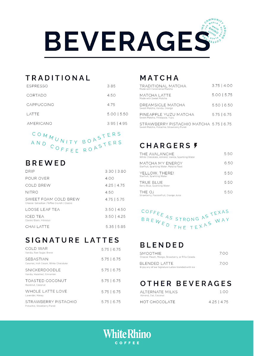 White Rhino Coffee Menu - Image 1